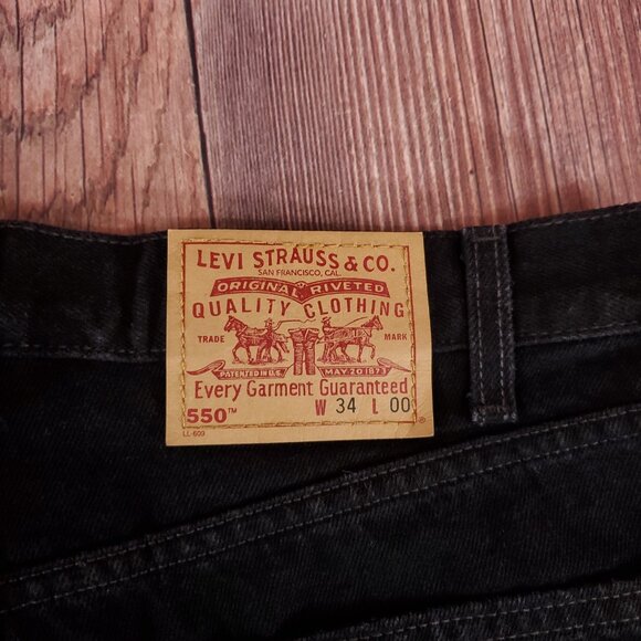 Vintage 90s Levis 550 Relaxed Fit Mens 34 Black Denim Shorts Red Tab USA Made - Picture 10 of 14